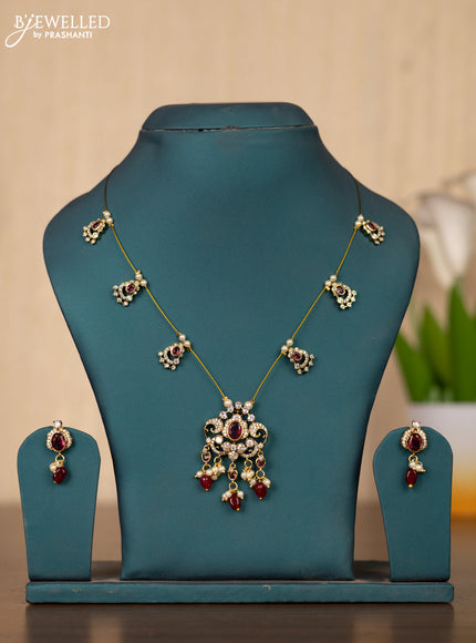 Invisible chain double peacock design in maroon stones and maroon beads hanging