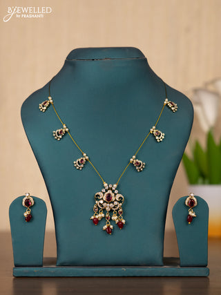 Invisible chain double peacock design in maroon stones and maroon beads hanging