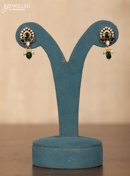 Invisible chain double peacock design in multicolor stones and green beads hanging