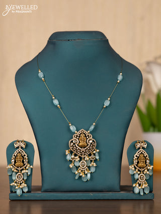 Invisible chain lakshmi design in white stones and blue beads hanging