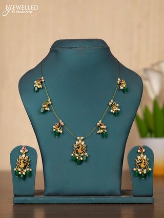 Invisible chain peacock design in multicolor kemp stones and green beads hanging
