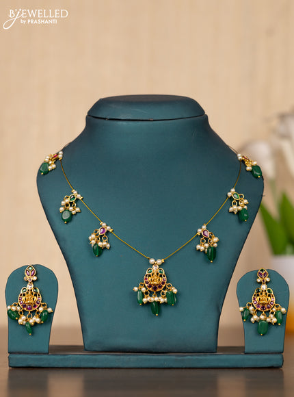 Invisible chain chandbali lakshmi design in multicolor kemp stones and pearl hanging