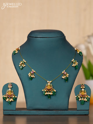Invisible chain chandbali lakshmi design in multicolor kemp stones and pearl hanging