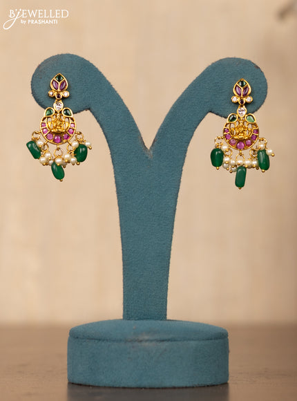 Invisible chain chandbali lakshmi design in multicolor kemp stones and pearl hanging