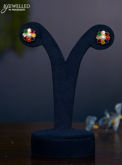 Zircon earring with multicolour stones in gold finish