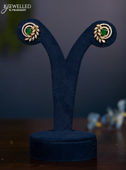 Zircon earring with emerald and cz stones in gold finish