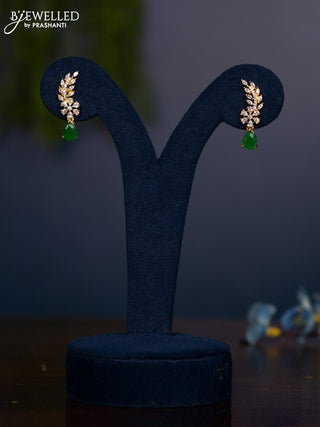 Zircon earring with emerald and cz stones in gold finish