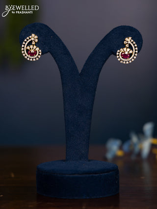 Zircon earring with ruby and cz stones in gold finish