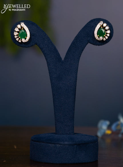 Zircon earring with emerald and cz stones in gold finish