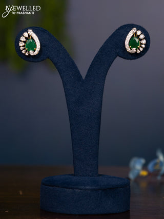 Zircon earring with emerald and cz stones in gold finish