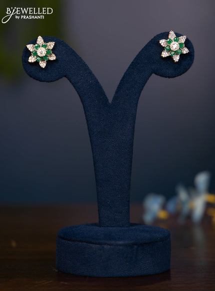 Zircon earring floral design with emerald and cz stones in gold finish