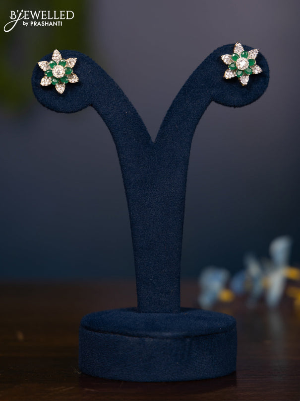 Zircon earring floral design with emerald and cz stones in gold finish