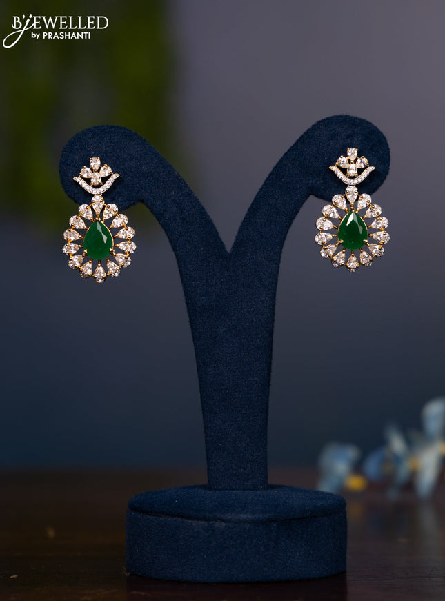 Zircon earring with big emerald and cz stones in gold finish