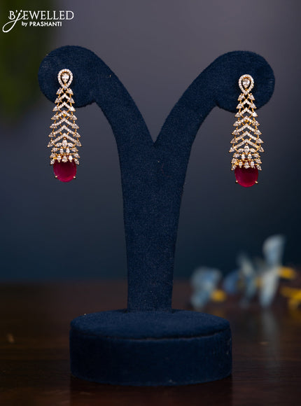 Zircon earring with ruby and cz stones in gold finish