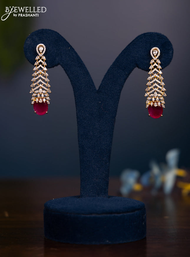 Zircon earring with ruby and cz stones in gold finish