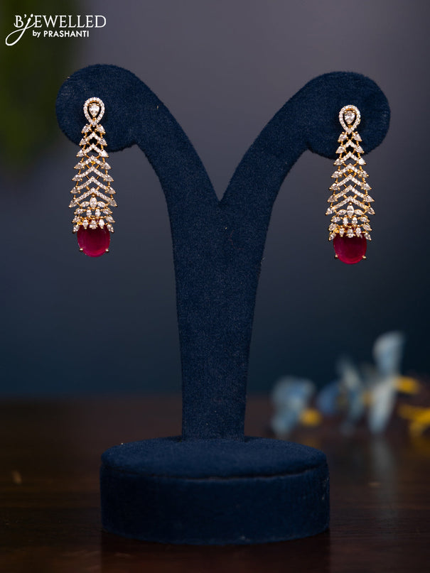 Zircon earring with ruby and cz stones in gold finish