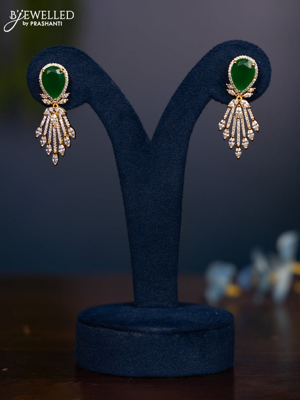 Zircon earring with emerald and cz stones in gold finish