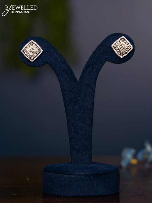 Zircon earring with square shape cz stones in gold finish