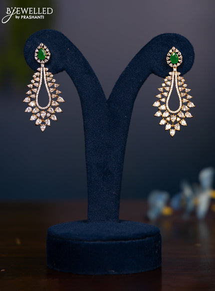 Zircon earrings with tear drop shape in emerald and cz stones