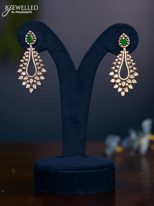Zircon earrings with tear drop shape in emerald and cz stones