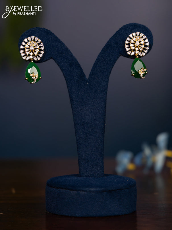Zircon earrings with tear drop shape in emerald and cz stones