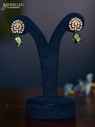 Zircon earrings with tear drop shape in emerald and cz stones