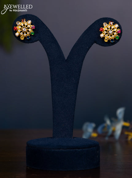 Zircon earring with multicolour and cz stones in gold finish