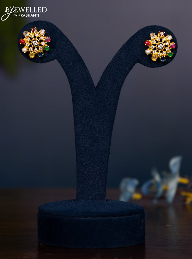 Zircon earring with multicolour and cz stones in gold finish