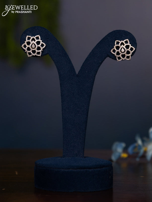 Zircon earring floral design with cz stones in gold finish