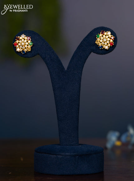 Zircon earring with multicolour and cz stones in gold finish