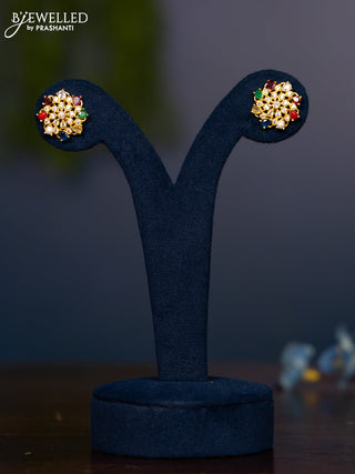 Zircon earring with multicolour and cz stones in gold finish