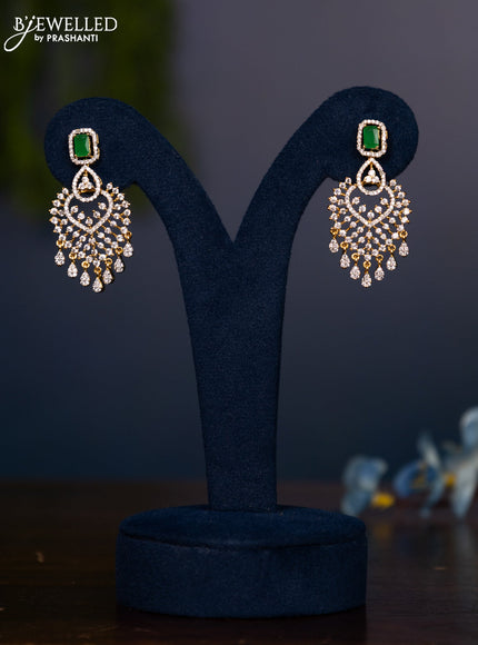 Zircon earring with emerald & cz stones and hangings in gold finish