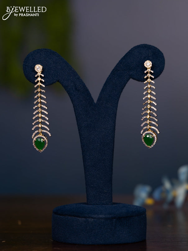 Zircon earring with emerald and cz stones in gold finish