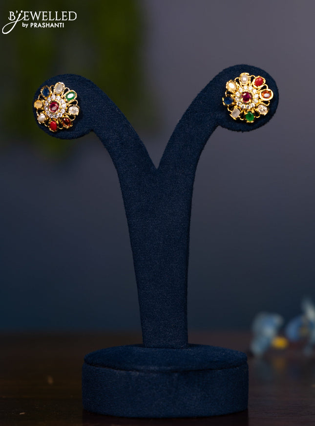 Zircon earring with multicolour and cz stones in gold finish