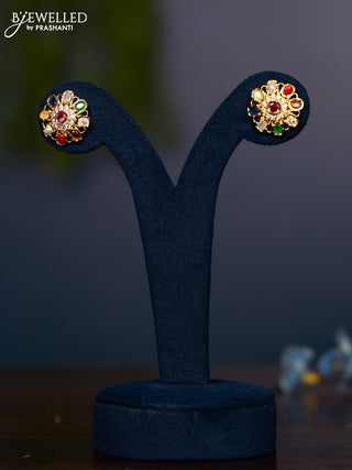 Zircon earring with multicolour and cz stones in gold finish
