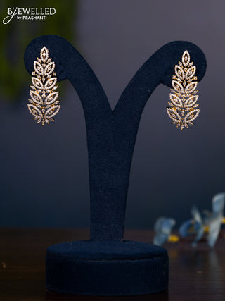 Zircon earring leaf design with cz stones in gold finish