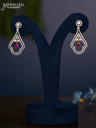 Zircon earring with ruby and cz stones in gold finish