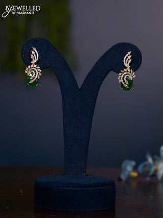Zircon earring with emerald and cz stones in gold finish