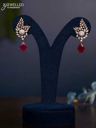 Zircon earring with ruby and cz stones in gold finish