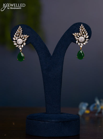 Zircon earring with emerald and cz stones in gold finish