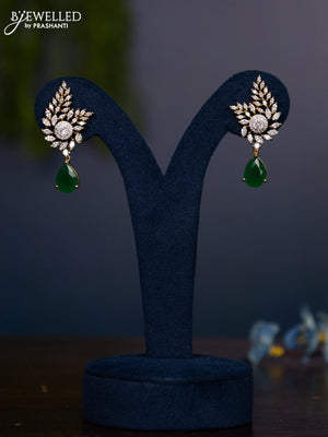 Zircon earring with emerald and cz stones in gold finish