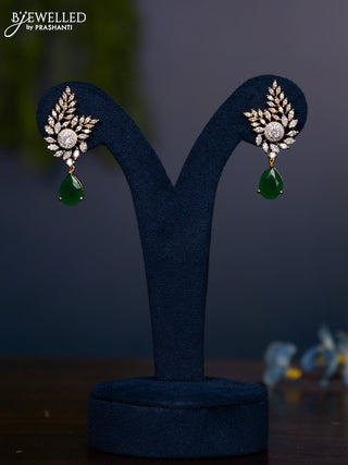 Zircon earring with emerald and cz stones in gold finish