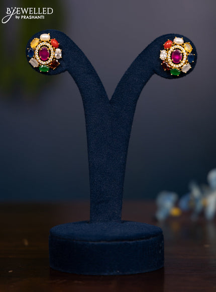 Zircon earring with multicolour and cz stones in gold finish