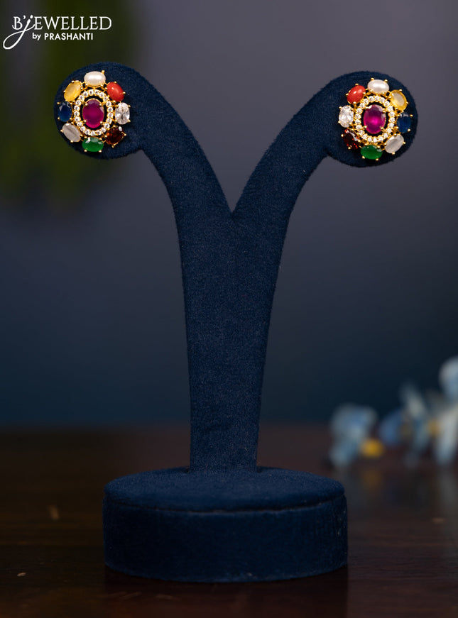 Zircon earring with multicolour and cz stones in gold finish