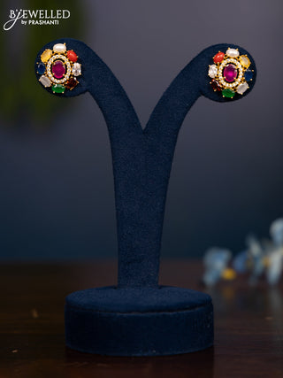 Zircon earring with multicolour and cz stones in gold finish