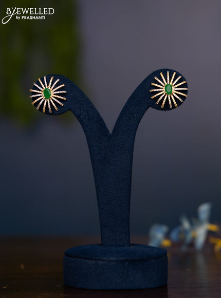 Zircon earring with emerald and cz stones in gold finish