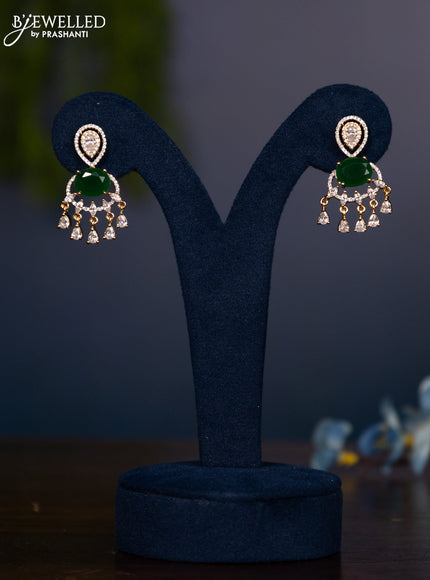 Zircon earring with emerald & cz stones and hangings in gold finish