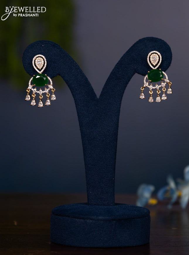 Zircon earring with emerald & cz stones and hangings in gold finish