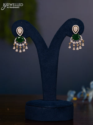 Zircon earring with emerald & cz stones and hangings in gold finish