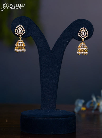 Zircon jhumka with cz stones and pearl hangings